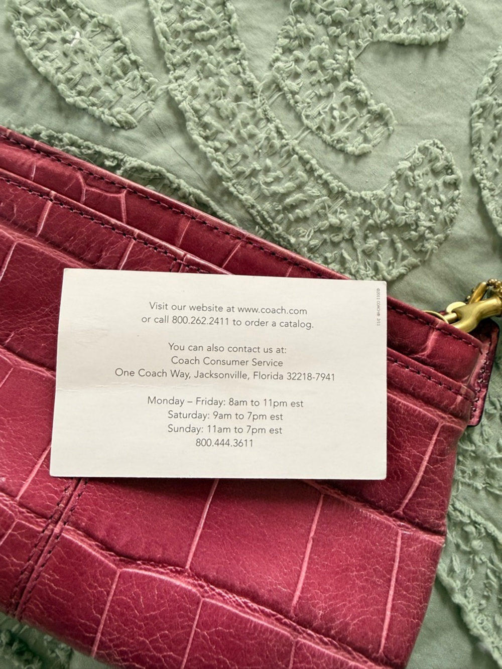 Coach Glossy Croc-Embossed Pink Leather Wristlet with Gold Logo - Picture 7 of 7